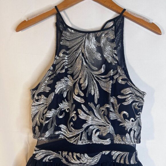 Teeze Me Short Fit & Flare Lace Overlay Mesh Waist Formal Sleeveless Dress 3/4 - Picture 3 of 12